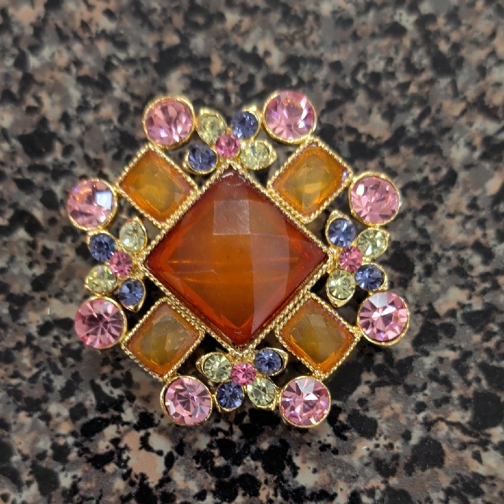 Elegant Multicolor Gemstone Brooch
